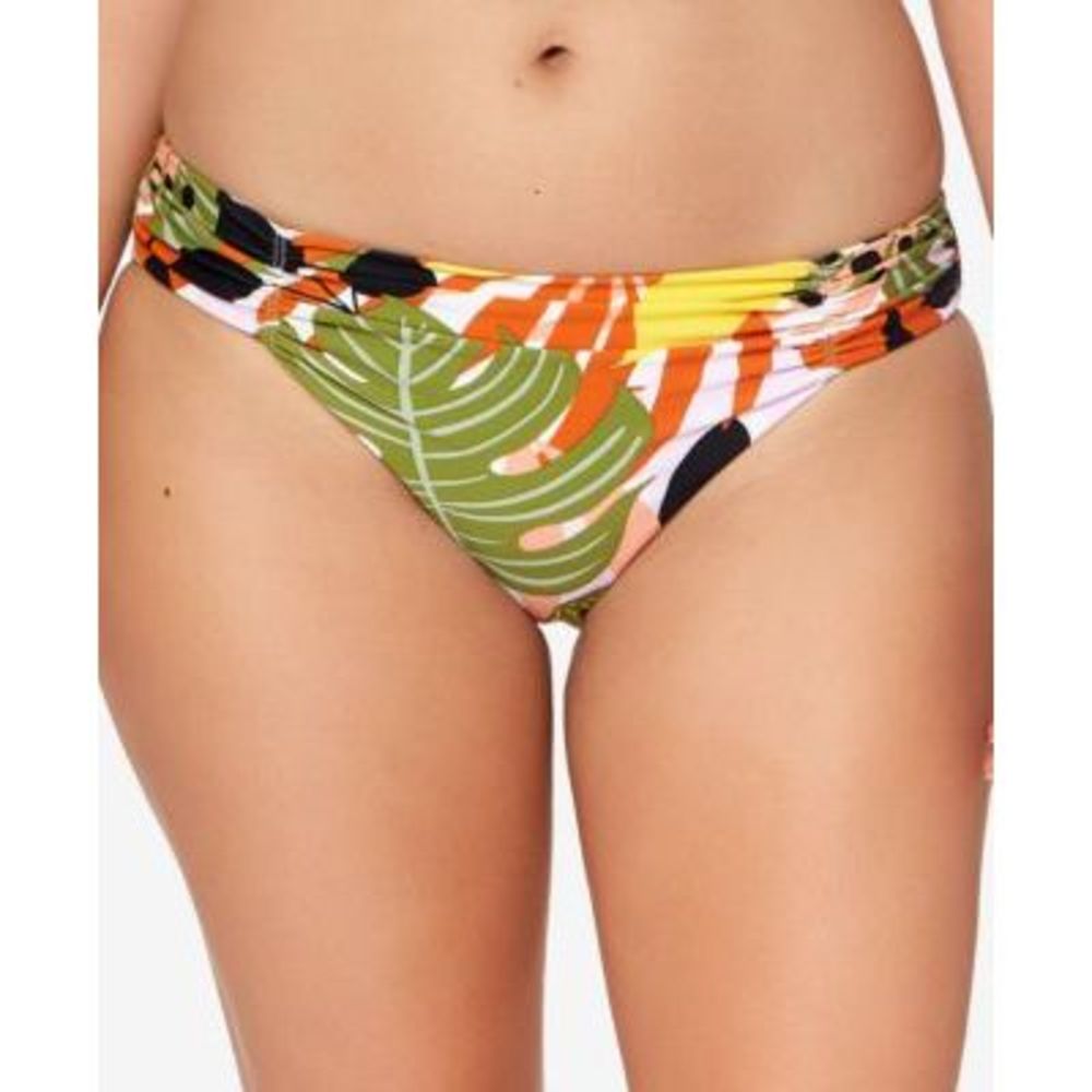 MSRP $44 Bar III Tropical-Print Ruched Bikini Bottoms Size Large